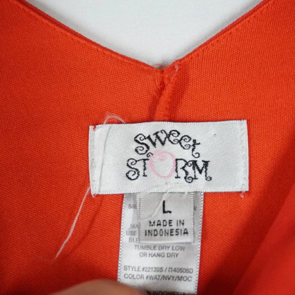 VTG Sweet Storm‎ Maxi Dress L Orange Colorblock V-Neck Flutter Sleeve Mod Flowy